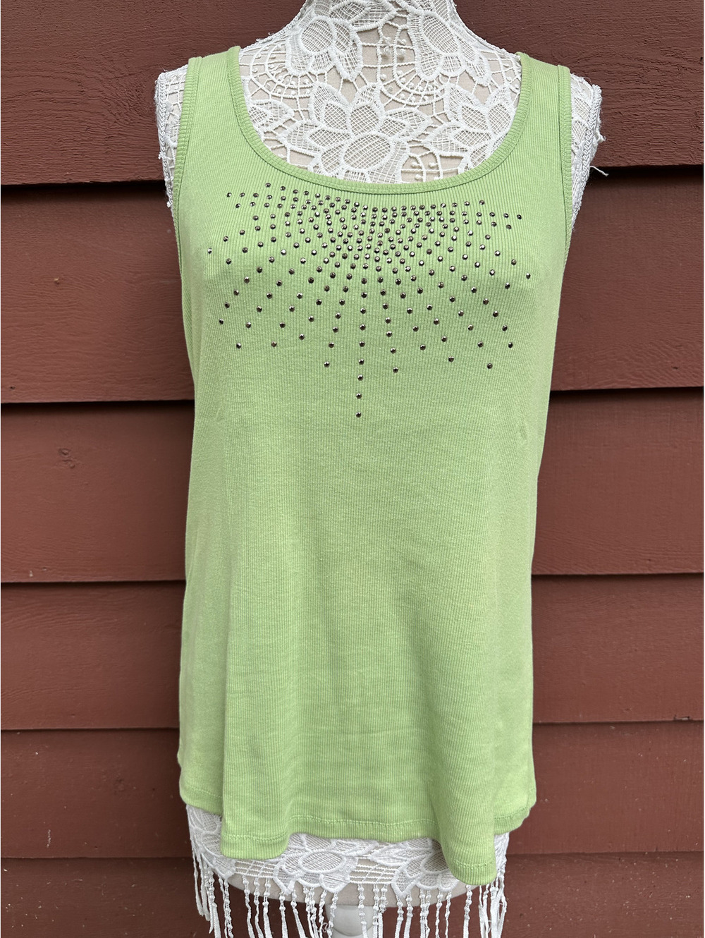 Faded Glory Electric Lime Green Rhinestone Starburst Y2K